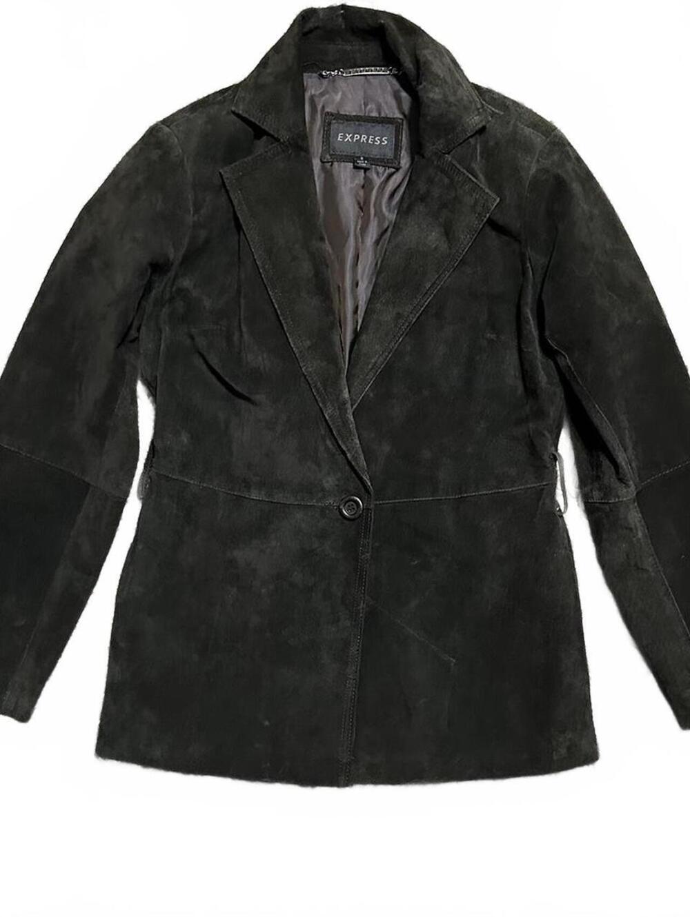 Express Suede Leather Dark Gray Classic Y2K Blazer Size S